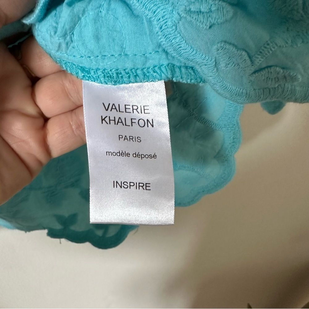 Valerie Khalfon Embroidered Top Turquoise Short Sleeve Floral Size 36 - Picture 7 of 8